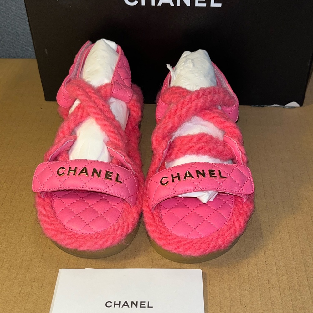 Authentic Chanel Cord Strings Lambskin sandals size 35